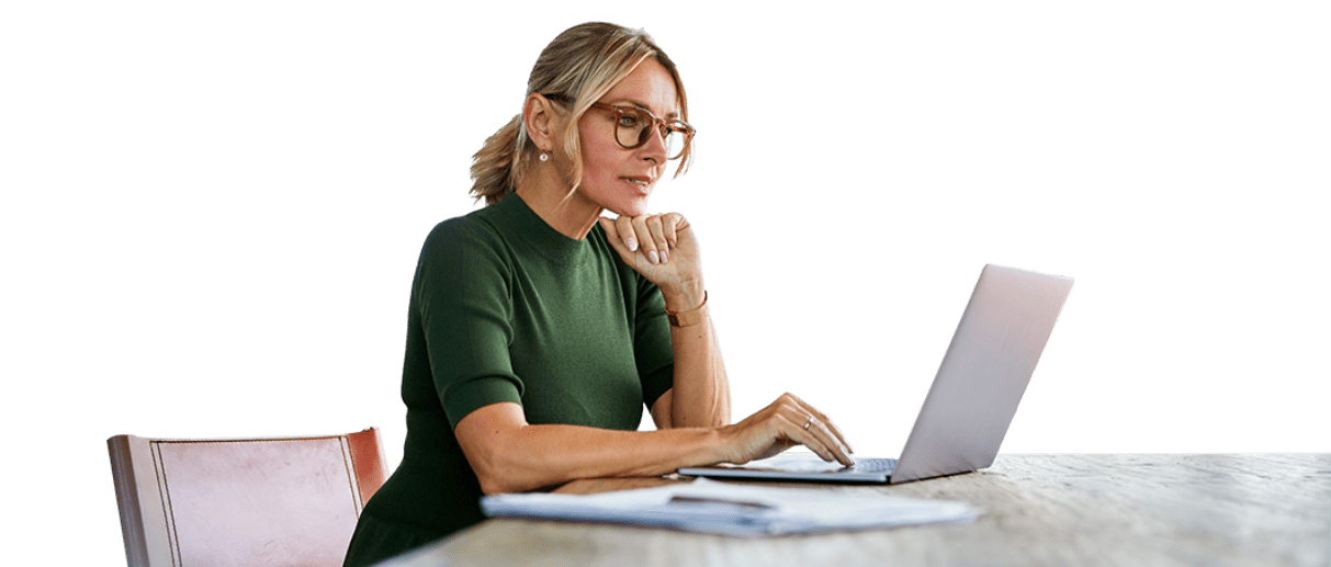 Lady using laptop to find loan options for her dream home